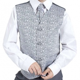 Boys Grey Swirl 3 Piece Waistcoat, Cravat & Handkerchief